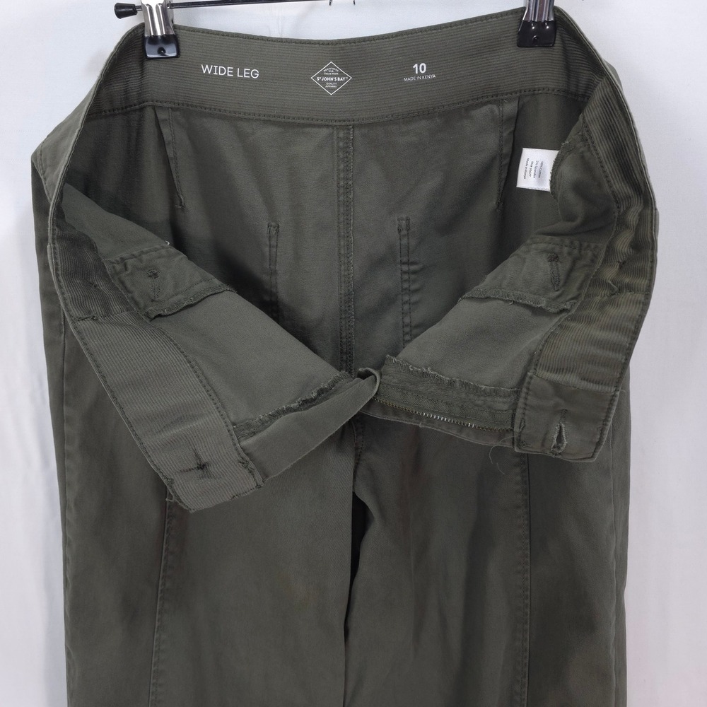 St Johns Bay Wide Leg Pants Sailor Button Women 10 Olive Green Nautical Style - Picture 9 of 12